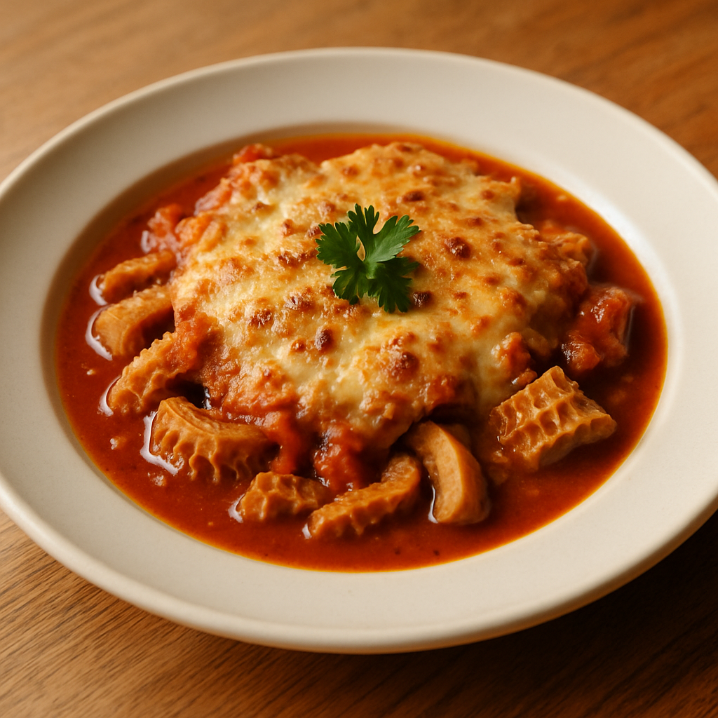 Kutteln an Tomatensauce mit Kümmel und Käse überbacken bei Restaurant Landhaus